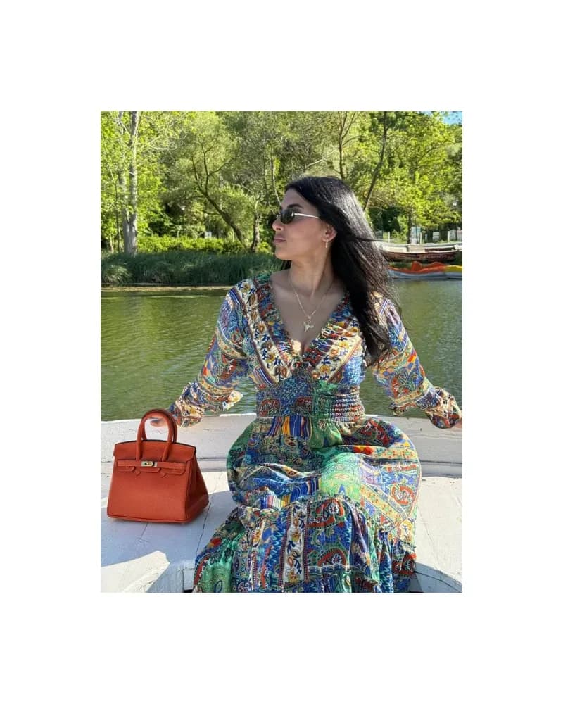 Madonna Yaka  Yeşil Mavi Elbise - 1
