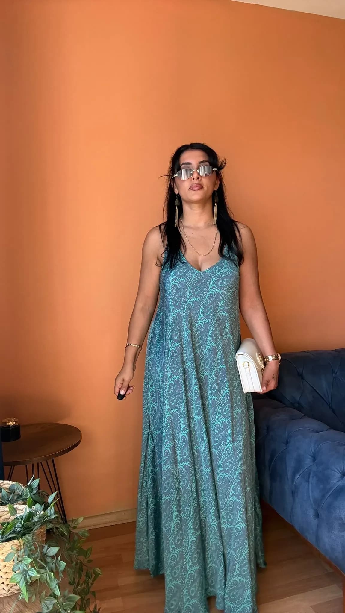 Halter Sırt Yeşil Askılı Elbise