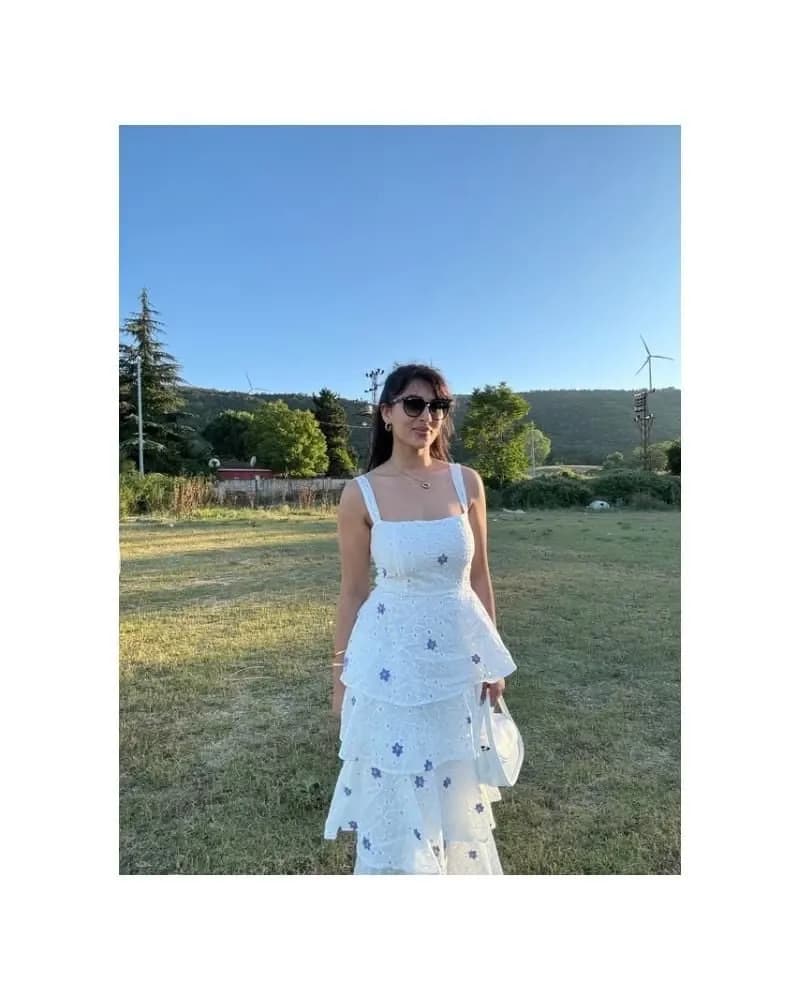 Kat Kat Bağlamalı Lila Çiçekli Elbise - 1