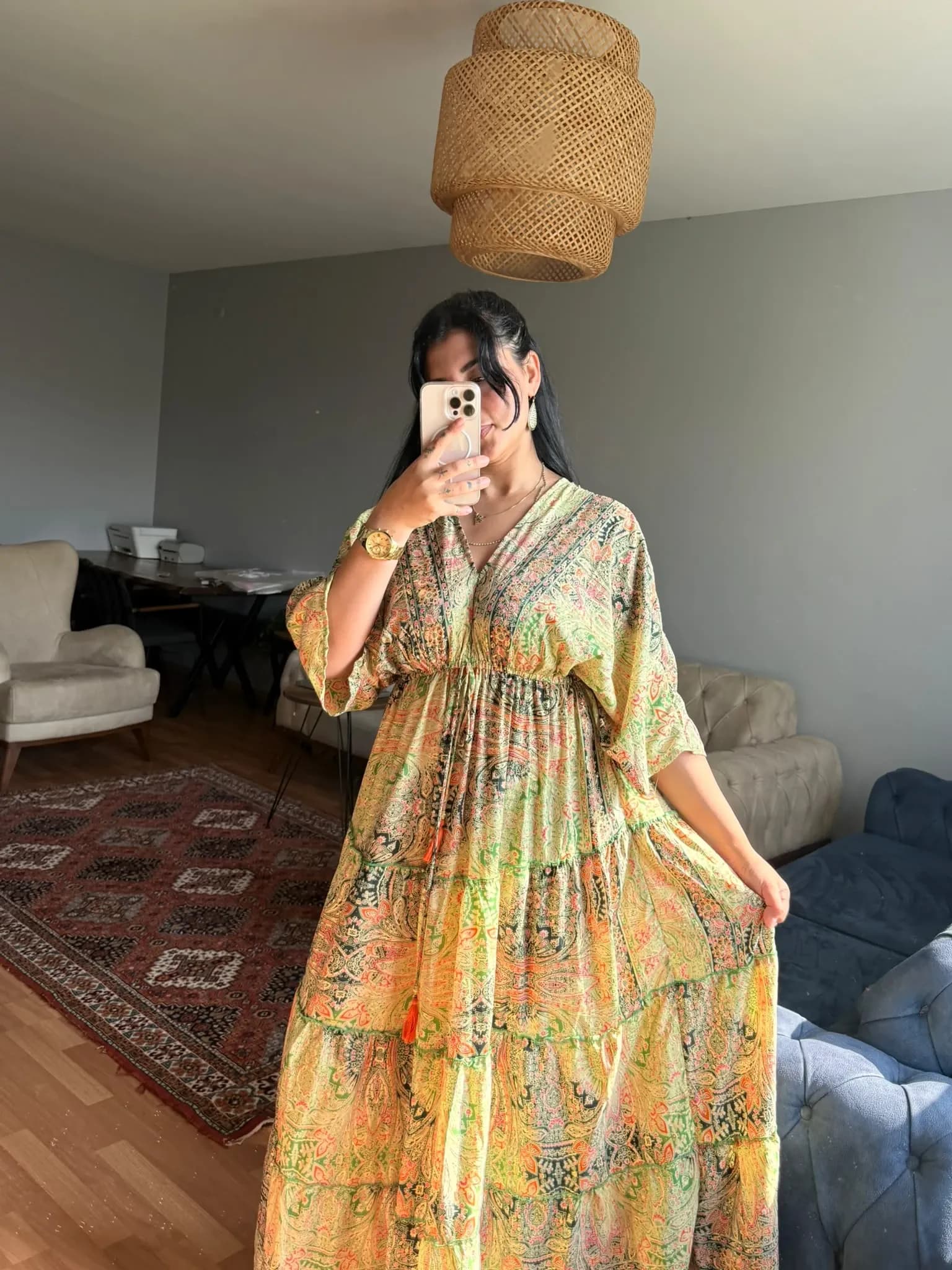 Yarasa Kol İpek Kaftan Yeşil - 1