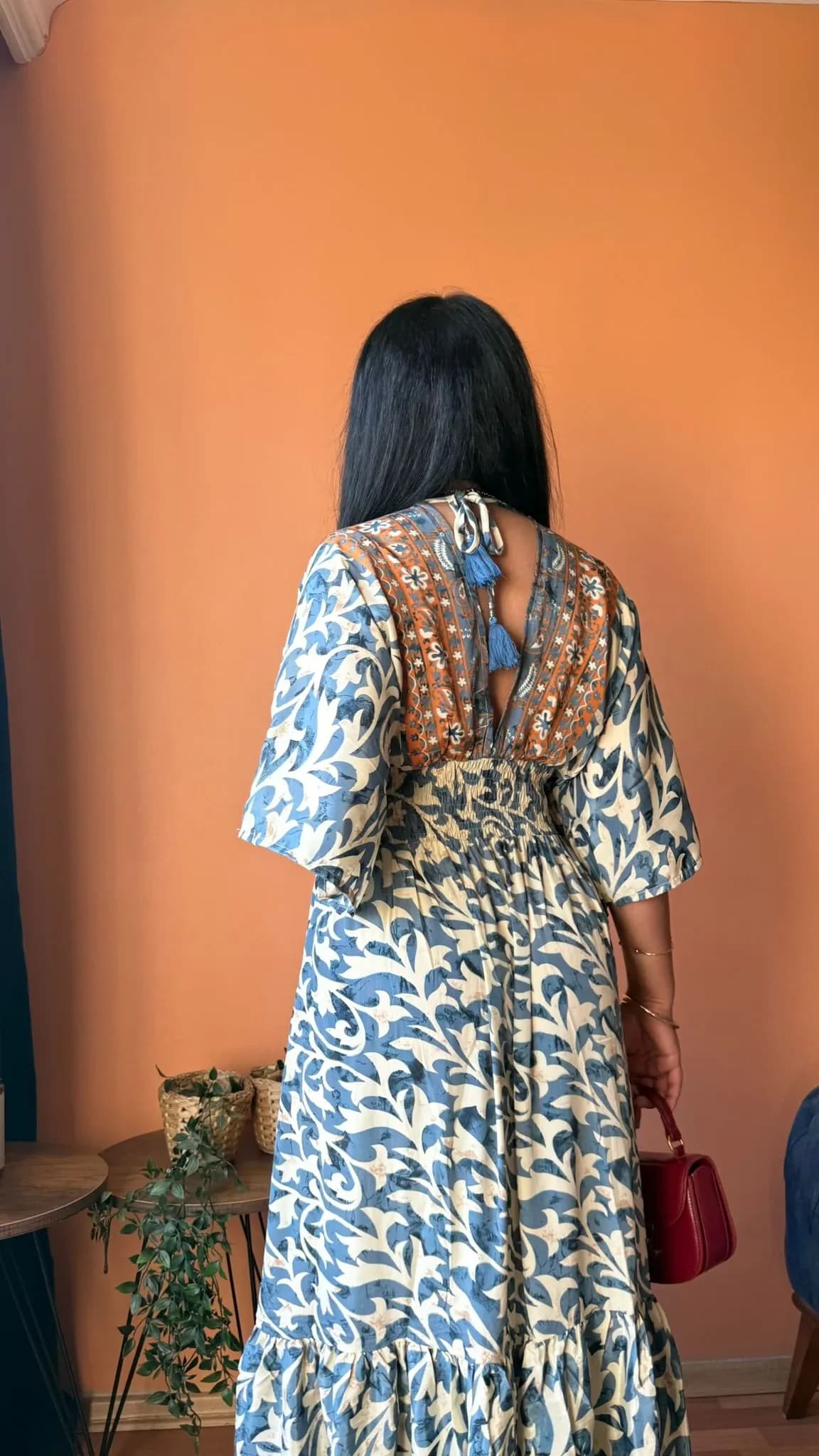 Yarasa Kol İpek Kaftan Mavi Kahve - 1
