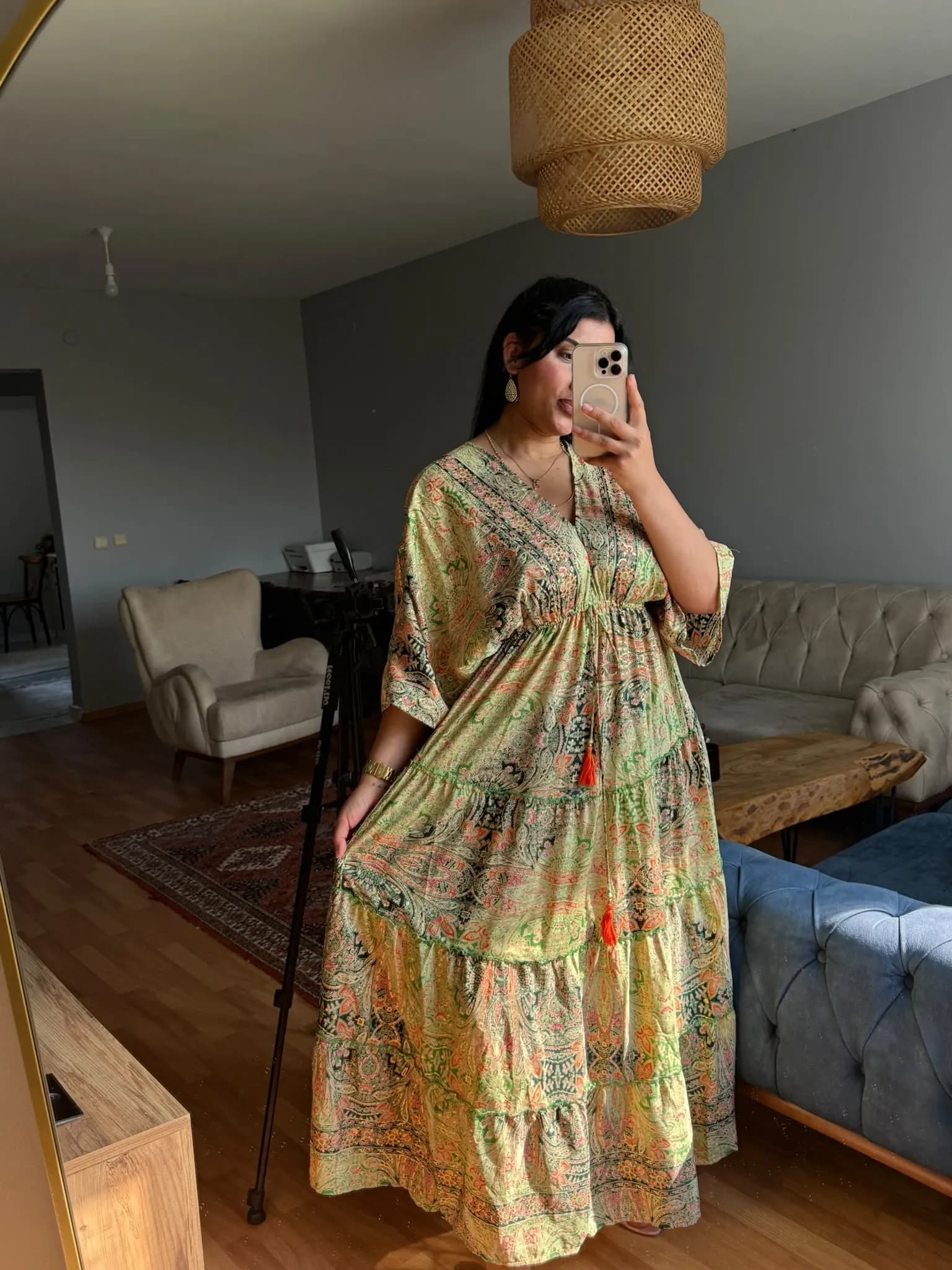 Yarasa Kol İpek Kaftan Yeşil - 2