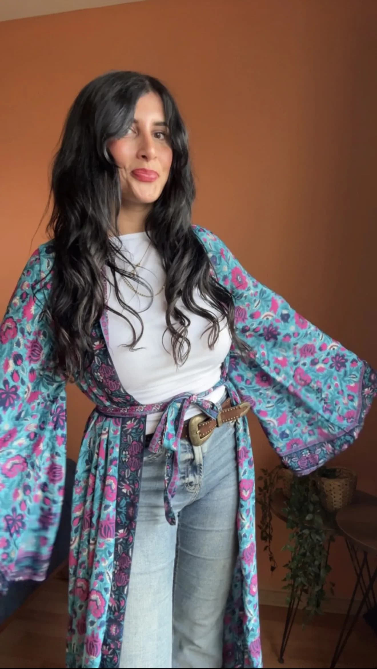 Kimono Mavi Çiçekli - 1