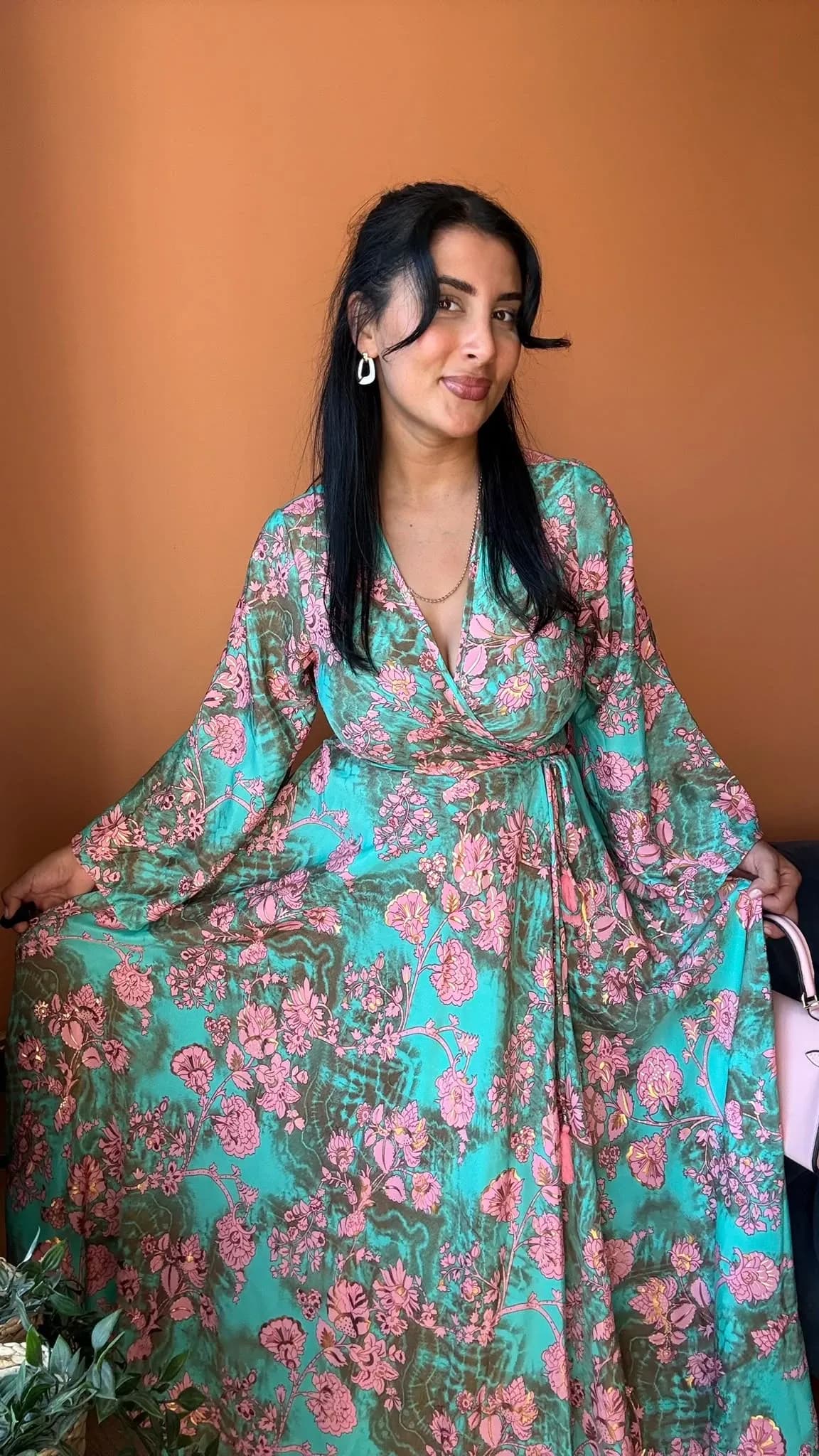 Bağlanmalı  Kimono Turkuaz Elbise