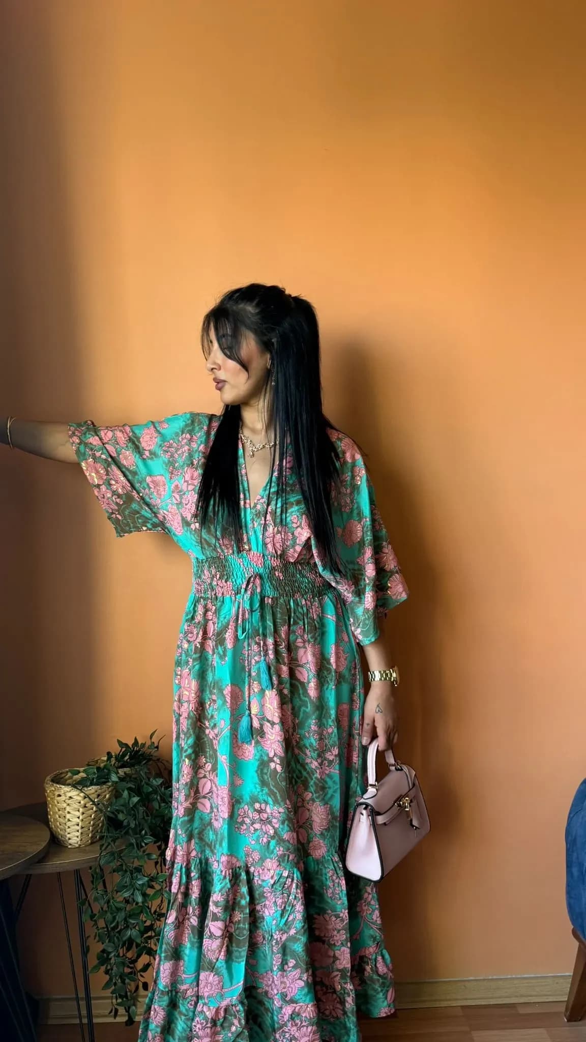 Yarasa Kol İpek Kaftan Turkuaz - 2