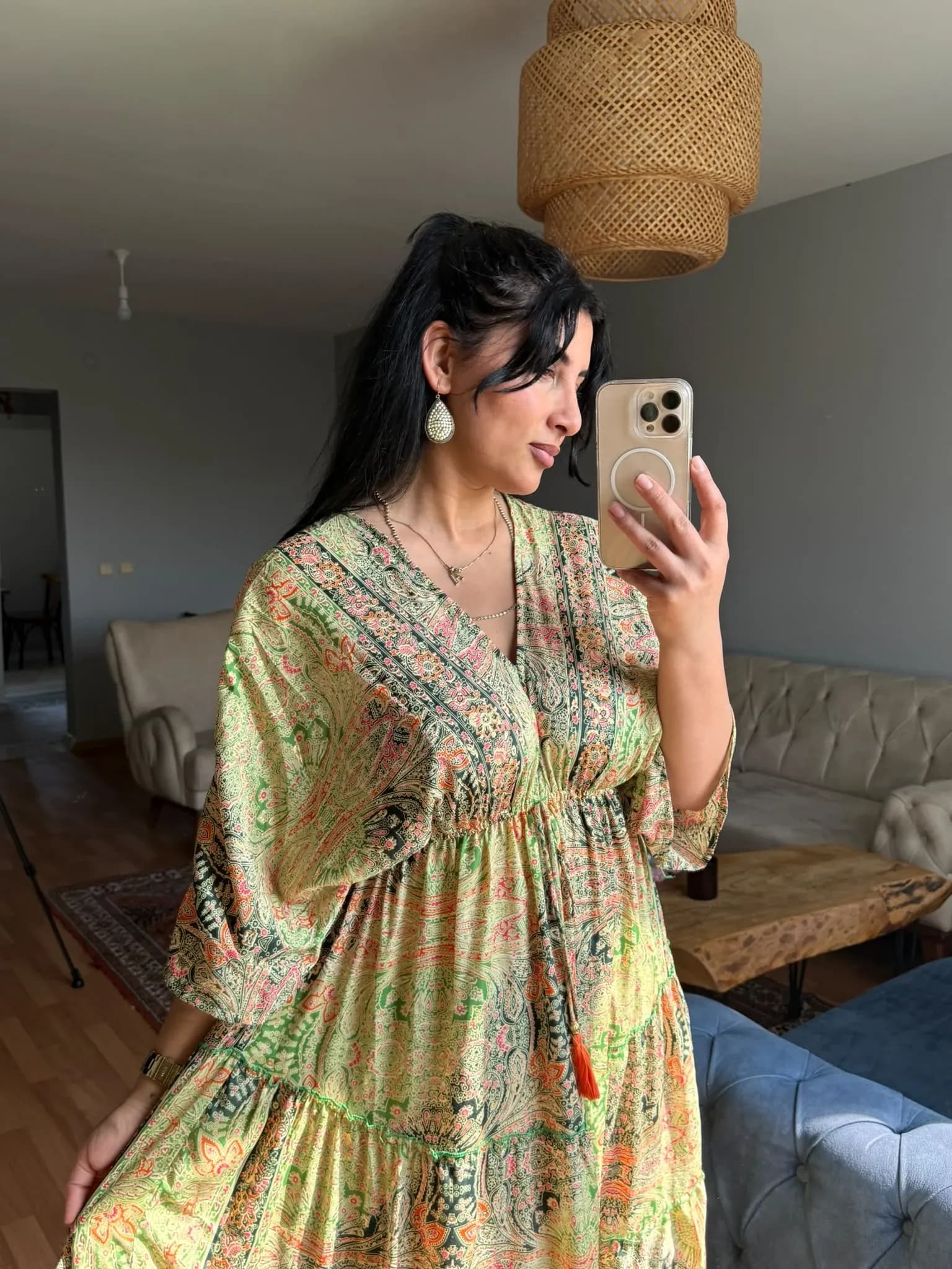 Yarasa Kol İpek Kaftan Yeşil - 3