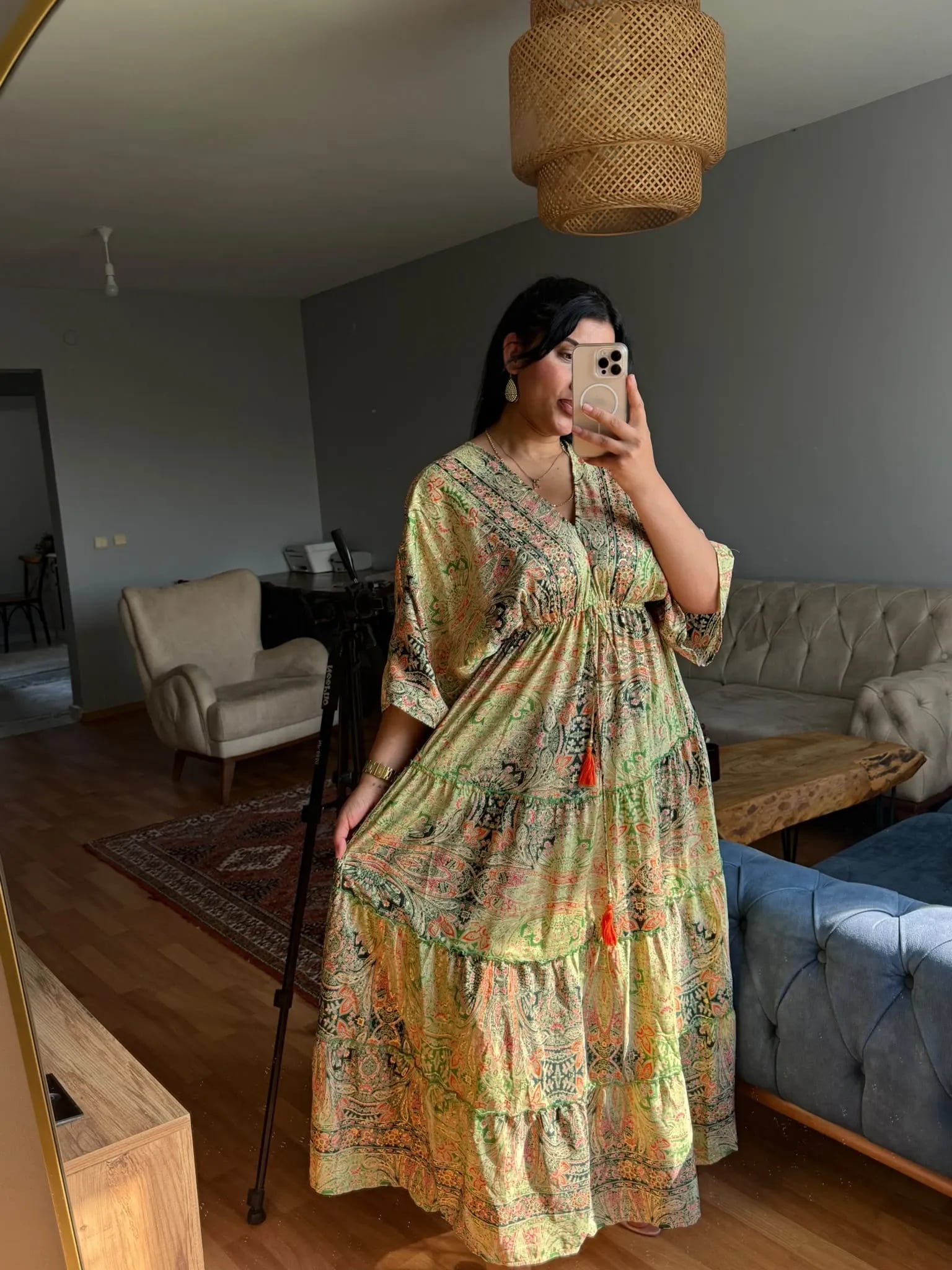 Yarasa Kol İpek Kaftan Yeşil hover