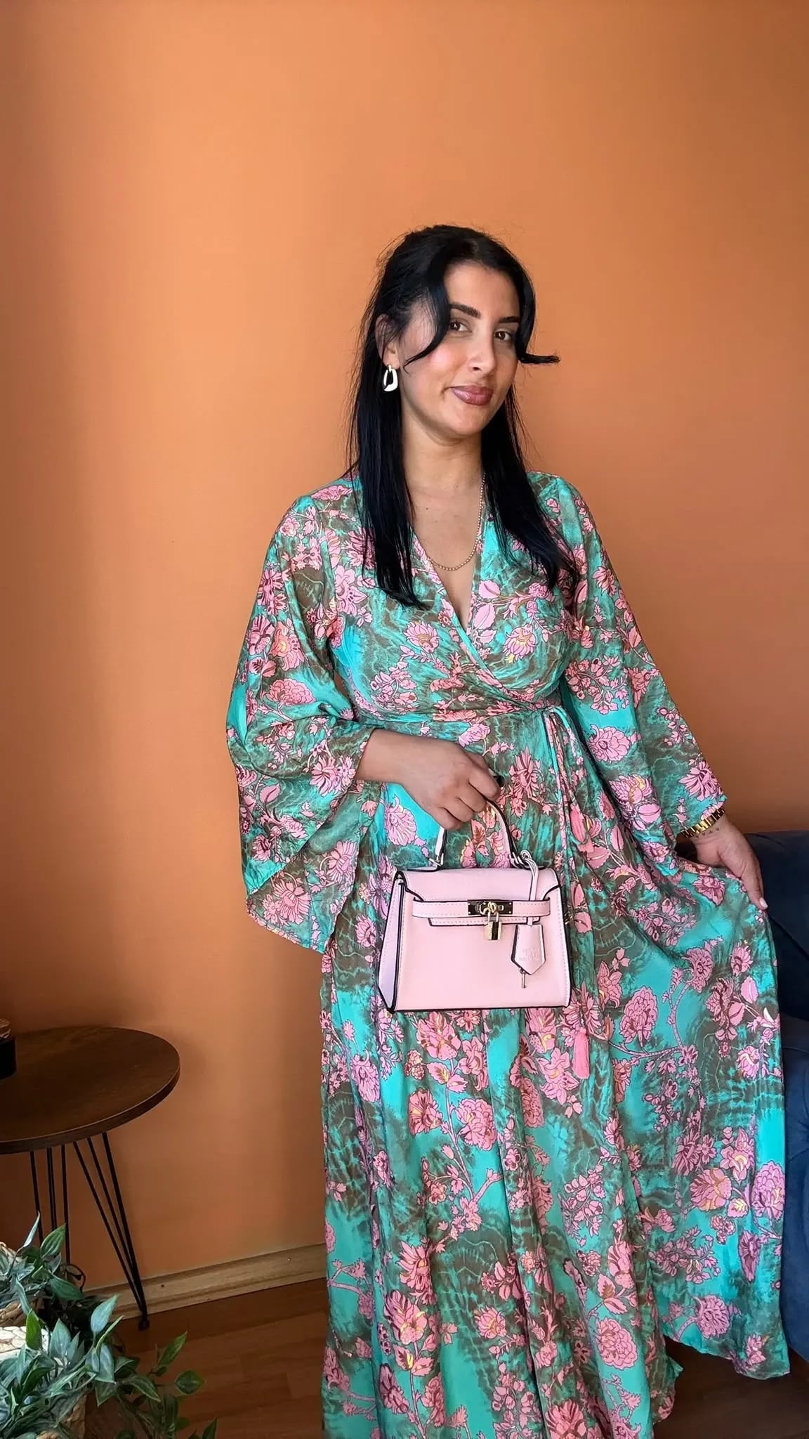 Bağlanmalı  Kimono Turkuaz Elbise hover