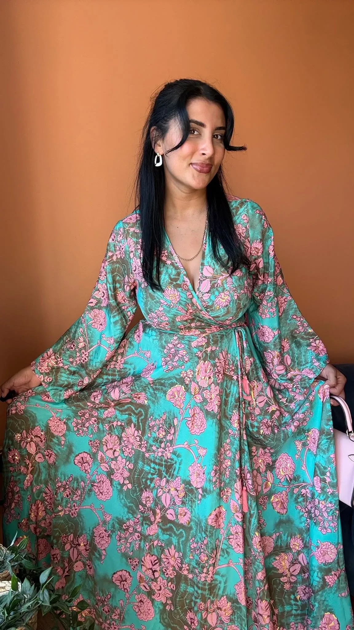 Bağlanmalı  Kimono Turkuaz Elbise