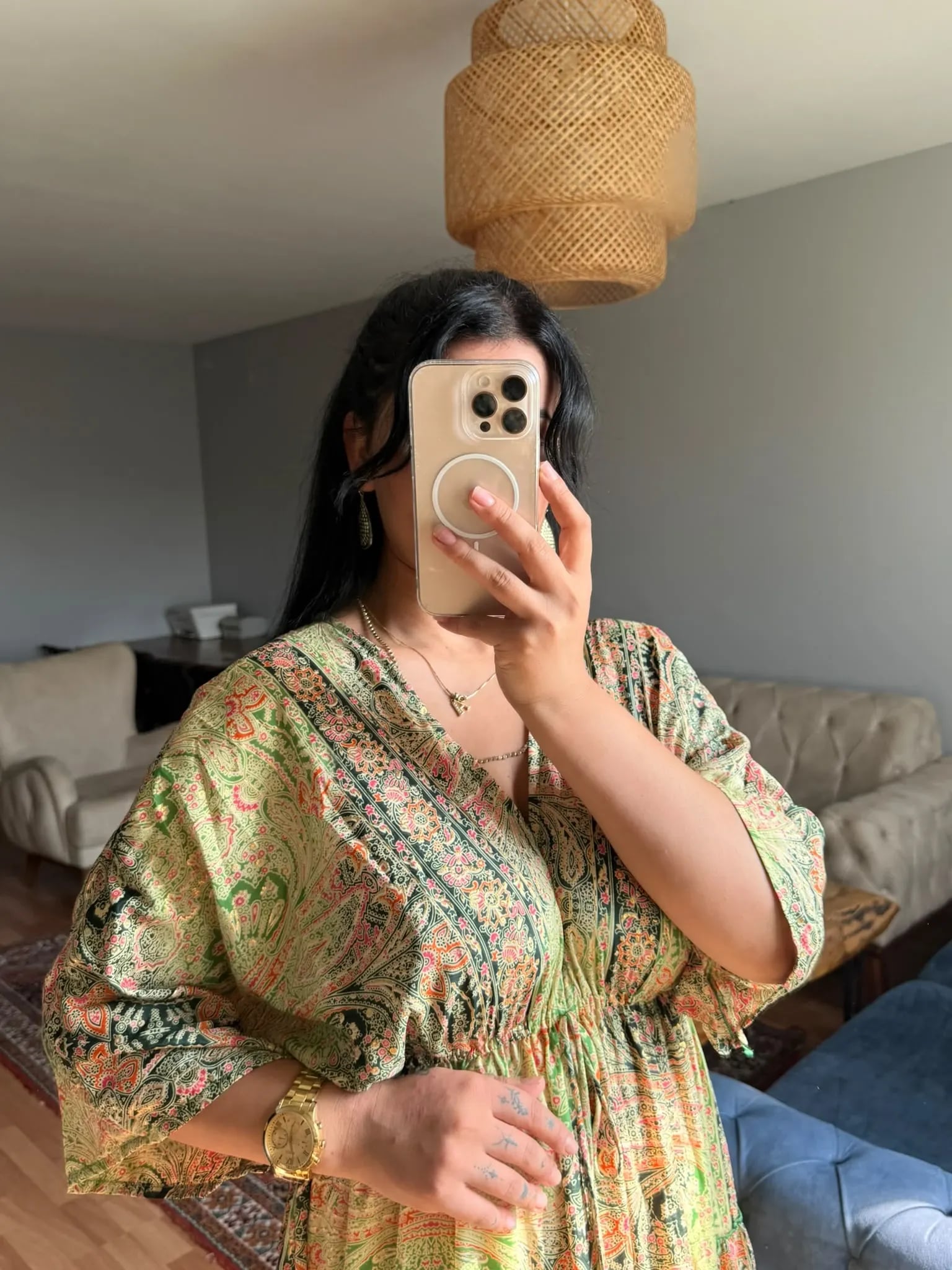 Yarasa Kol İpek Kaftan Yeşil