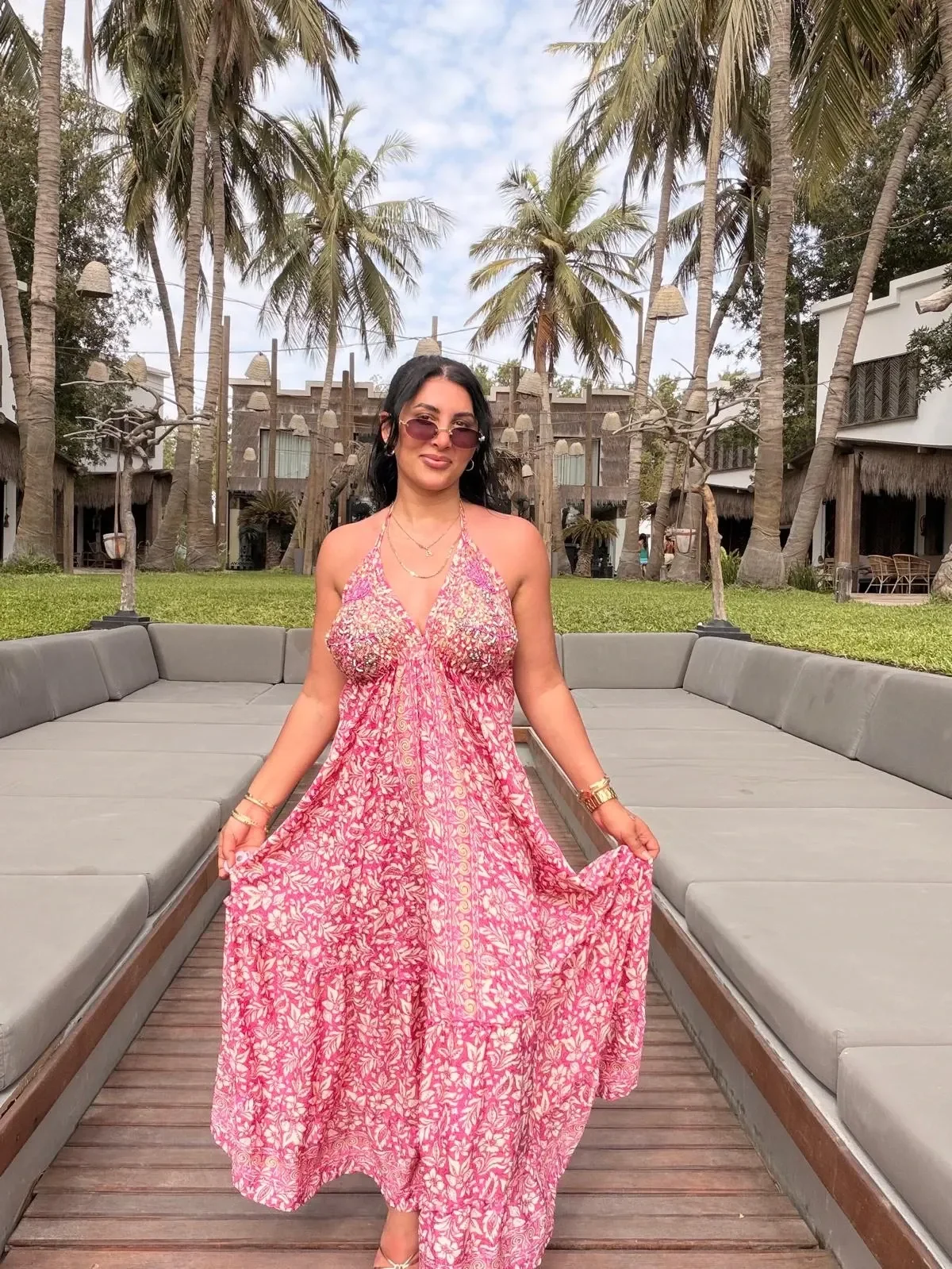 Magic Taşlı Bağlamalı Elbise Pembe