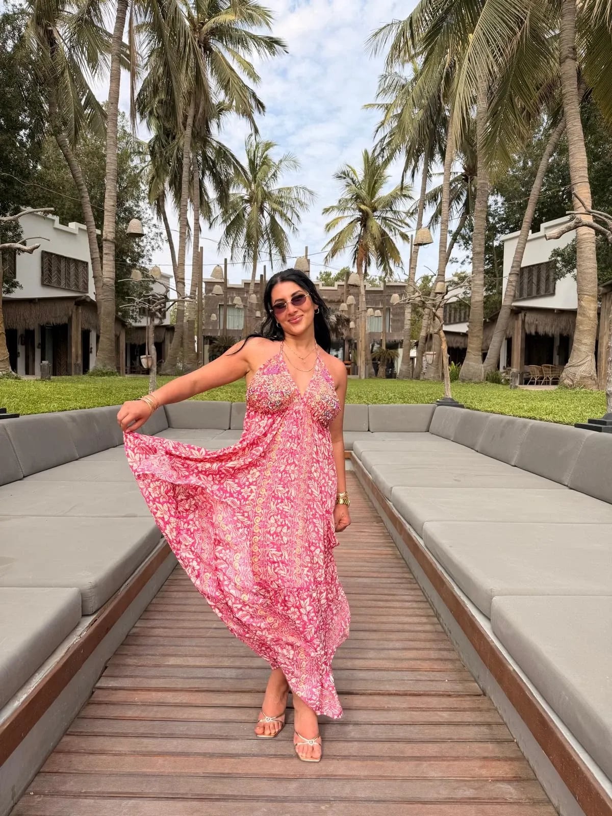 Magic Taşlı Bağlamalı Elbise Pembe hover