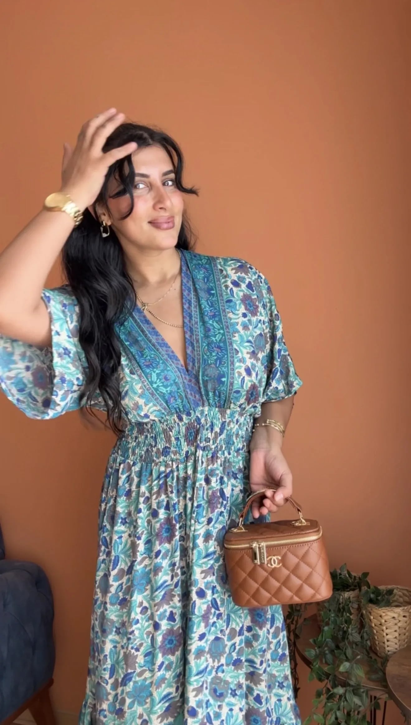 Yarasa Kol İpek Kaftan Mavi hover